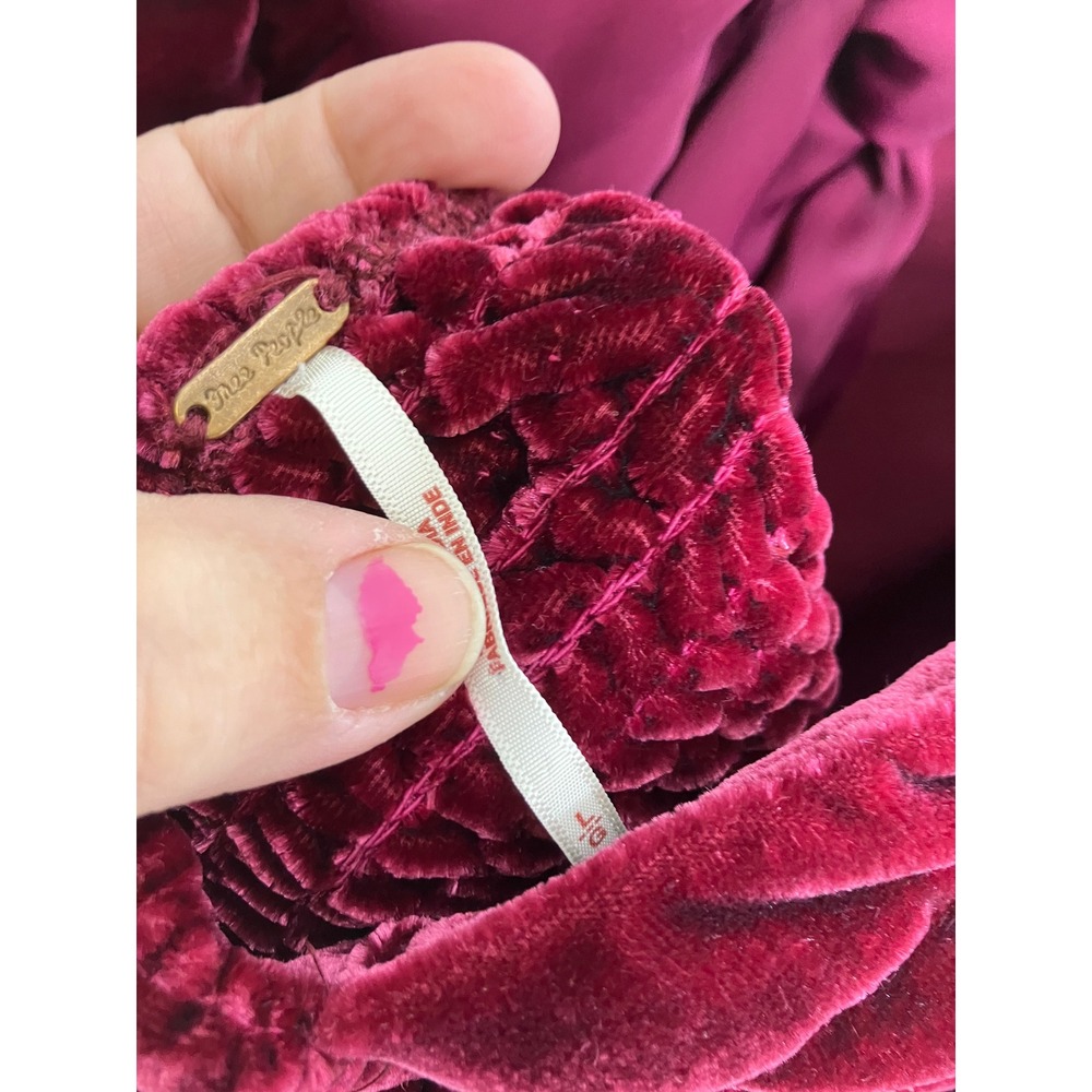 Free People Velvet Crop Top Womens L Burgundy Excellent Puff Sleeve Tie Back - Picture 7 of 9